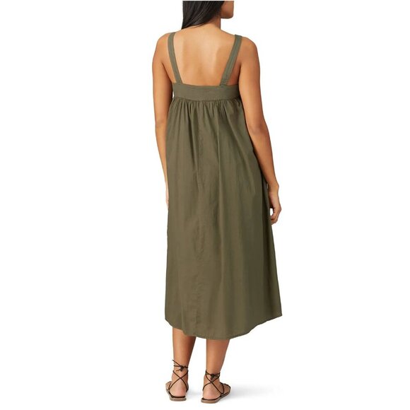 Xirena Kynsley Poplin Midi Dress Army Green M Pockets Cotton Adjustable Straps - Picture 2 of 12